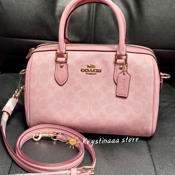 Coach Rowan Satchel Bag In Signature Canvas Powder/Pink - Picture 3 of 12